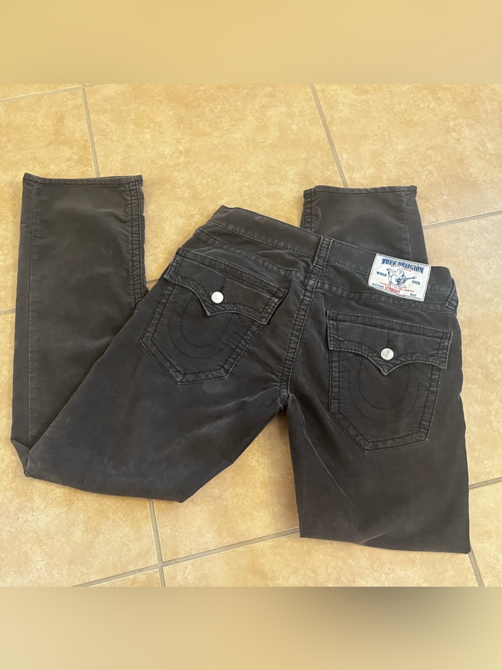True Religion Jeans Mens 34x32 Ricky Corduroy Straight Leg Flap Pocket - GRAY